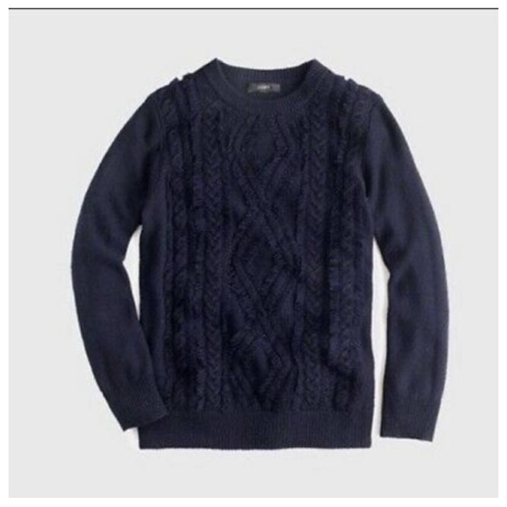 J. Crew Cable Crewneck Navy Fringe Sweater